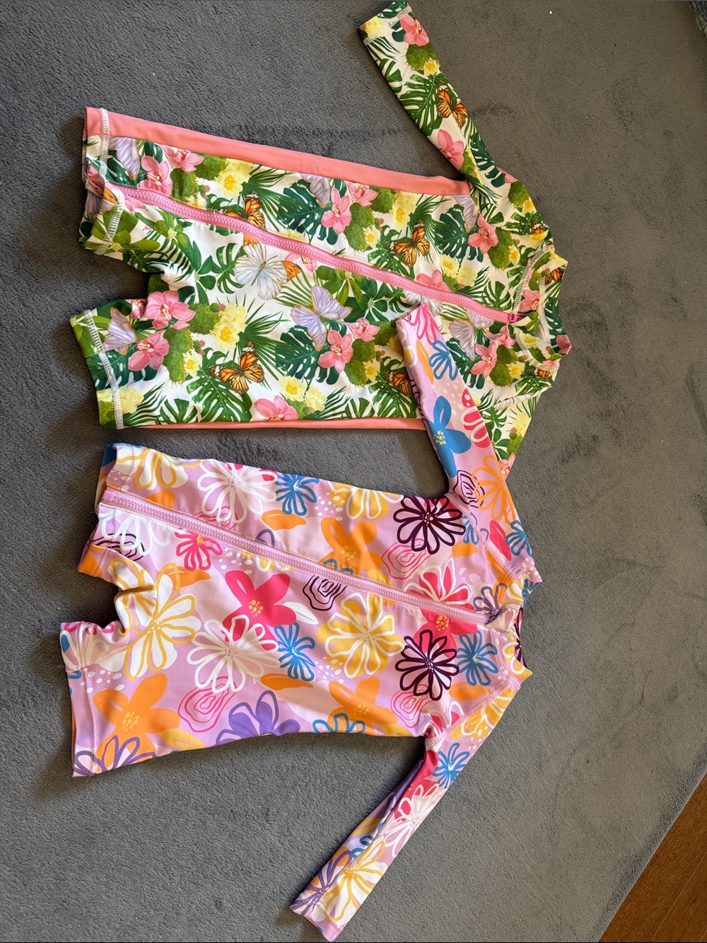 Two Kids Floral Long-Sleeve Rash Guard Swimsuit - Pink & Green -labeled 6 months